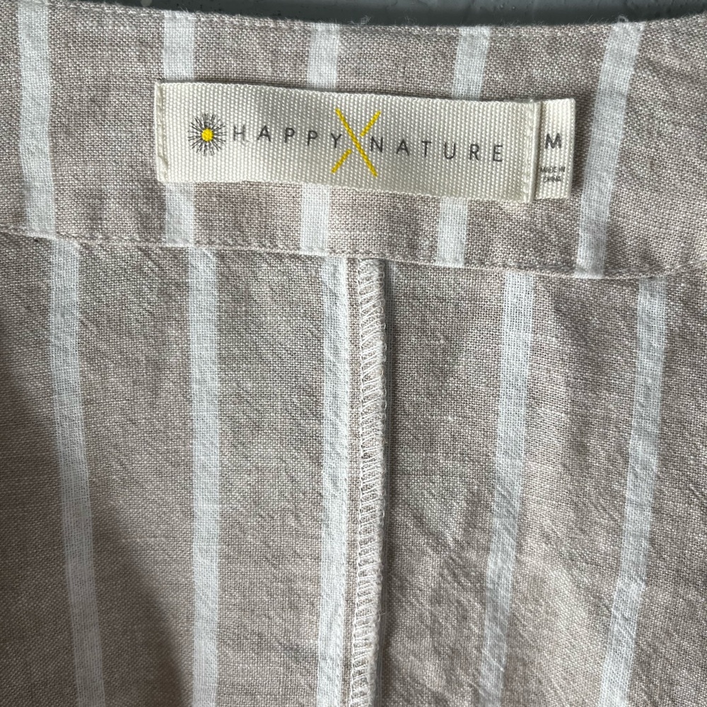 Happy x Nature Linen blend Striped Tie Front Cropped Blouse size medium NWT - Picture 4 of 7